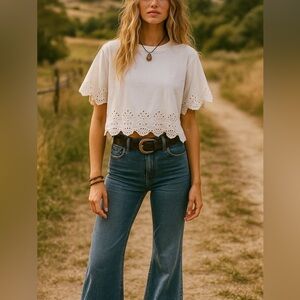 Sea New York x Zara Eyelet Hem Cotton Tee – Size 13/14 (Women’s XS/S Fit)